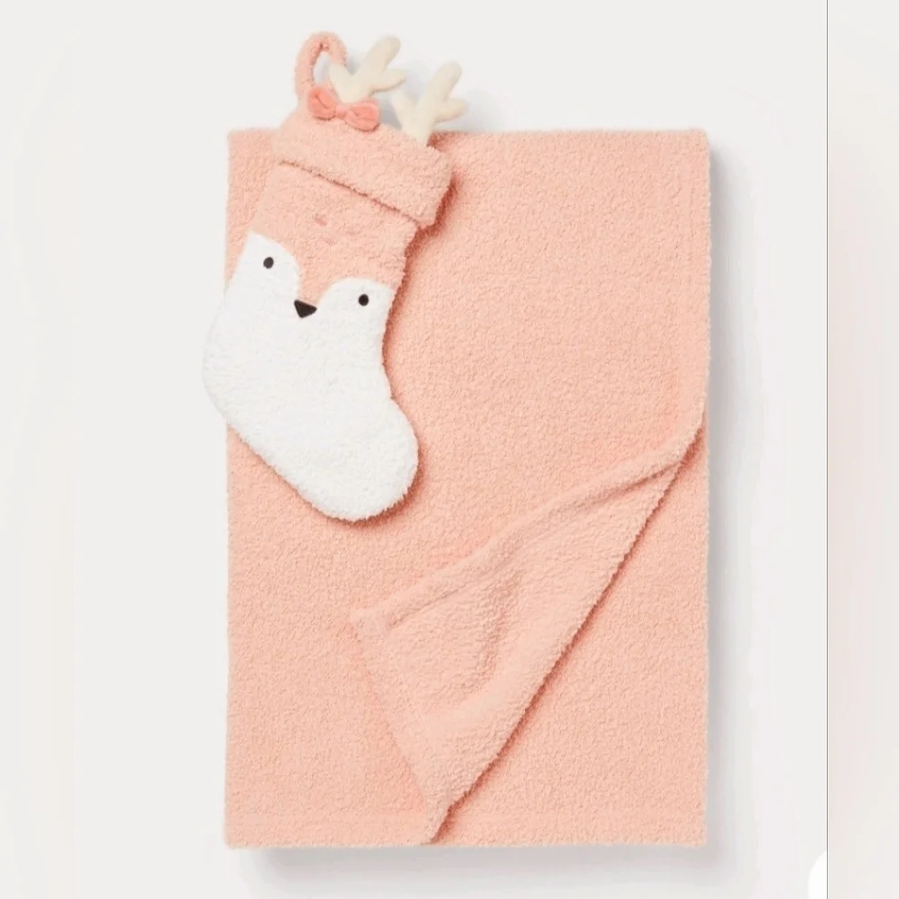 NWT Target 2024 Christmas Pink Deer Stocking & Kid's girl Throw Blanket Gift Set